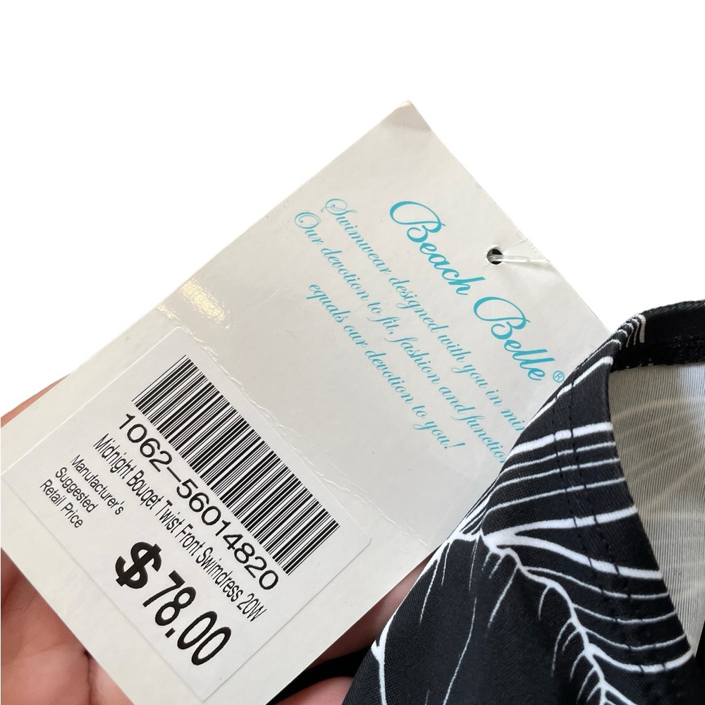 NEW Beach Belle Plus Size Black White Midnight Bouquet Twist Halter Swim Dress - Picture 9 of 9